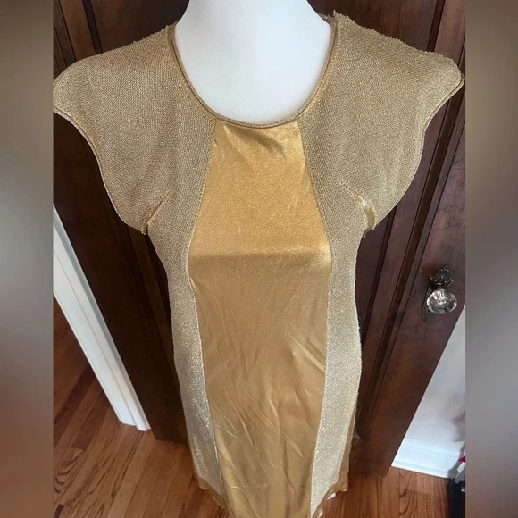 Bottega Veneta Square Neckline Gold Midi Dress Women Size XS, US2, IT38 - Picture 3 of 14